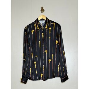 Vintage Starington 100% Silk Equestrian Cane Print Blouse Size 14‎